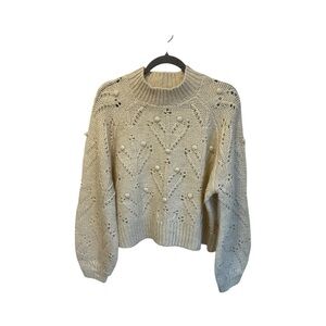 Silver flint Alpaca Wool Blend Cream Knit Boxy Oversized Mockneck Sweater Size M